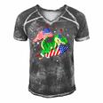 Patriotic Dinosaur Fireworks &8211 Usa American Flag 4Th Of July Men's Short Sleeve V-neck 3D Print Retro Tshirt Grey