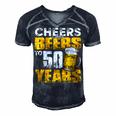Cheers And Beers To 50 Years Old Birthday Funny Drinking Men's Short Sleeve V-neck 3D Print Retro Tshirt Navy Blue