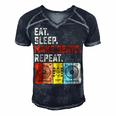 Eat Sleep Make Beats Beat Makers Music Producer Mens Dj Dad Men's Short Sleeve V-neck 3D Print Retro Tshirt Navy Blue