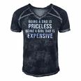 Mens Being A Dad Is Priceless Being A Girl Dad Is Expensive Funny Men's Short Sleeve V-neck 3D Print Retro Tshirt Navy Blue