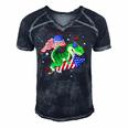 Patriotic Dinosaur Fireworks &8211 Usa American Flag 4Th Of July Men's Short Sleeve V-neck 3D Print Retro Tshirt Navy Blue