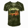 American Camper US Flag Patriotic Camping Men's Short Sleeve V-neck 3D Print Retro Tshirt Green