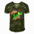 Patriotic Dinosaur Fireworks &8211 Usa American Flag 4Th Of July Men's Short Sleeve V-neck 3D Print Retro Tshirt Green