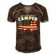 American Camper US Flag Patriotic Camping Men's Short Sleeve V-neck 3D Print Retro Tshirt Brown