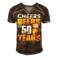Cheers And Beers To 50 Years Old Birthday Funny Drinking Men's Short Sleeve V-neck 3D Print Retro Tshirt Brown