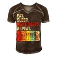 Eat Sleep Make Beats Beat Makers Music Producer Mens Dj Dad Men's Short Sleeve V-neck 3D Print Retro Tshirt Brown