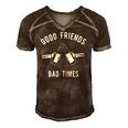 Good Friends Bad Times Drinking Buddy Men's Short Sleeve V-neck 3D Print Retro Tshirt Brown