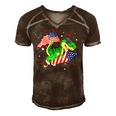 Patriotic Dinosaur Fireworks &8211 Usa American Flag 4Th Of July Men's Short Sleeve V-neck 3D Print Retro Tshirt Brown