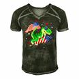 Patriotic Dinosaur Fireworks &8211 Usa American Flag 4Th Of July Men's Short Sleeve V-neck 3D Print Retro Tshirt Forest