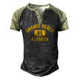 Orange Beach Al Alabama Gym Style Distressed Amber Print Men's Henley Raglan T-Shirt Black Forest