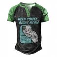 Coffee Right Meow International Coffee Day Sleepy Cat Men's Henley Shirt Raglan Sleeve 3D Print T-shirt Black Green