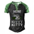 Here Kittty Men's Henley Shirt Raglan Sleeve 3D Print T-shirt Black Green