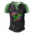 Patriotic Dinosaur Fireworks &8211 Usa American Flag 4Th Of July Men's Henley Raglan T-Shirt Black Green