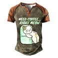 Coffee Right Meow International Coffee Day Sleepy Cat Men's Henley Shirt Raglan Sleeve 3D Print T-shirt Brown Orange