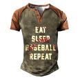 Eat Sleep Baseball Repeat Gift Baseball Player Fan Funny Gift Men's Henley Shirt Raglan Sleeve 3D Print T-shirt Brown Orange