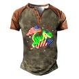 Patriotic Dinosaur Fireworks &8211 Usa American Flag 4Th Of July Men's Henley Raglan T-Shirt Brown Orange