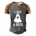 Cute Ghost Halloween I Got A Rock Men's Henley Raglan T-Shirt Grey Brown