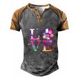 Love Dog Paw Print Colorful National Animal Shelter Week Gift Men's Henley Shirt Raglan Sleeve 3D Print T-shirt Grey Brown