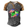 Patriotic Dinosaur Fireworks &8211 Usa American Flag 4Th Of July Men's Henley Raglan T-Shirt Grey Brown