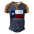 Dayton Tx Texas Flag City State Men's Henley Raglan T-Shirt Blue Brown