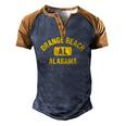 Orange Beach Al Alabama Gym Style Distressed Amber Print Men's Henley Raglan T-Shirt Blue Brown