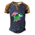 Patriotic Dinosaur Fireworks &8211 Usa American Flag 4Th Of July Men's Henley Raglan T-Shirt Blue Brown