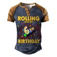 6Th Birthday Rollercoaster Amusement Park Boys Girl Birthday  Men's Henley Shirt Raglan Sleeve 3D Print T-shirt Brown Orange