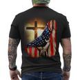 American Christian Cross Patriotic Flag Men's Crewneck Short Sleeve Back Print T-shirt