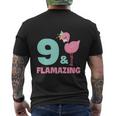 Funny Flamingo Girl Birthday Party 9 Years Old Men's Crewneck Short Sleeve Back Print T-shirt