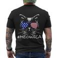 Meowica Glassess American Flag 4Th Of July Cat Day Men's Crewneck Short Sleeve Back Print T-shirt