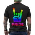Rainbow Rock Hand Sign Pride Punk Gay Flag Lgbtq Men Women Gift Men's Crewneck Short Sleeve Back Print T-shirt