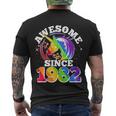 Rainbow Unicorn Awesome Since 1982 40Th Birthday Men's Crewneck Short Sleeve Back Print T-shirt