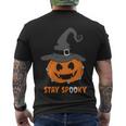 Stay Spooky Pumpkin Witch Hat Halloween Quote Men's Crewneck Short Sleeve Back Print T-shirt