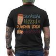 Stressed Blessed Pumpkin Spice Obsessed Thanksgiving Quote Men's Crewneck Short Sleeve Back Print T-shirt