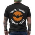 Thick Thighs Spooky Vibes Bat Halloween Quote Men's Crewneck Short Sleeve Back Print T-shirt