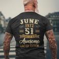 51 Years Awesome Vintage June 1972 51St Birthday Men's Back Print T-shirt Gifts for Old Men