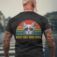 Best Cat Dad Ever Retro Sunset Tshirt Men's Crewneck Short Sleeve Back Print T-shirt Gifts for Old Men