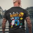 Blast Off Im 5 Funny Astronaut 5Th Birthday Space Costume Men's Crewneck Short Sleeve Back Print T-shirt Gifts for Old Men