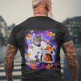 Cat Astronaut In Cosmic Space Funny Shirts For Weird People Men's Crewneck Short Sleeve Back Print T-shirt Gifts for Old Men