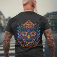 Colorful Floral Mandala Owl Men's Crewneck Short Sleeve Back Print T-shirt Gifts for Old Men