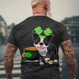 Cute Boston Terrier Shamrock St Patricks Day Men's Crewneck Short Sleeve Back Print T-shirt Gifts for Old Men
