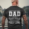 Dad A Sons Hero A Daughters First Love Fathers Day Cool Gift Men's Crewneck Short Sleeve Back Print T-shirt Gifts for Old Men