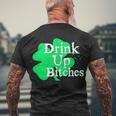 Drink Up Bitches St Patricks Day Clover Tshirt Men's Crewneck Short Sleeve Back Print T-shirt Gifts for Old Men