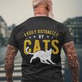 Easily Distracted By Cats Gift Men's Crewneck Short Sleeve Back Print T-shirt Gifts for Old Men