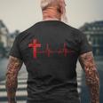 Faith Cross Heartbeat Pulse Tshirt Men's Crewneck Short Sleeve Back Print T-shirt Gifts for Old Men