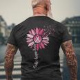 Faith Hope Love Pink Ribbon Breast Caner Men's Crewneck Short Sleeve Back Print T-shirt Gifts for Old Men