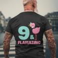 Funny Flamingo Girl Birthday Party 9 Years Old Men's Crewneck Short Sleeve Back Print T-shirt Gifts for Old Men