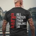 Funny Gun Caliber All Faster Than Dialing 911 Guns Tshirt Men's Crewneck Short Sleeve Back Print T-shirt Gifts for Old Men