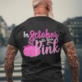 In October We Wear Pink Breast Cancer Awareness Pumpkin Men's Crewneck Short Sleeve Back Print T-shirt Gifts for Old Men