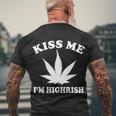 Kiss Me Im Highrish Irish St Patricks Day Weed Tshirt Men's Crewneck Short Sleeve Back Print T-shirt Gifts for Old Men